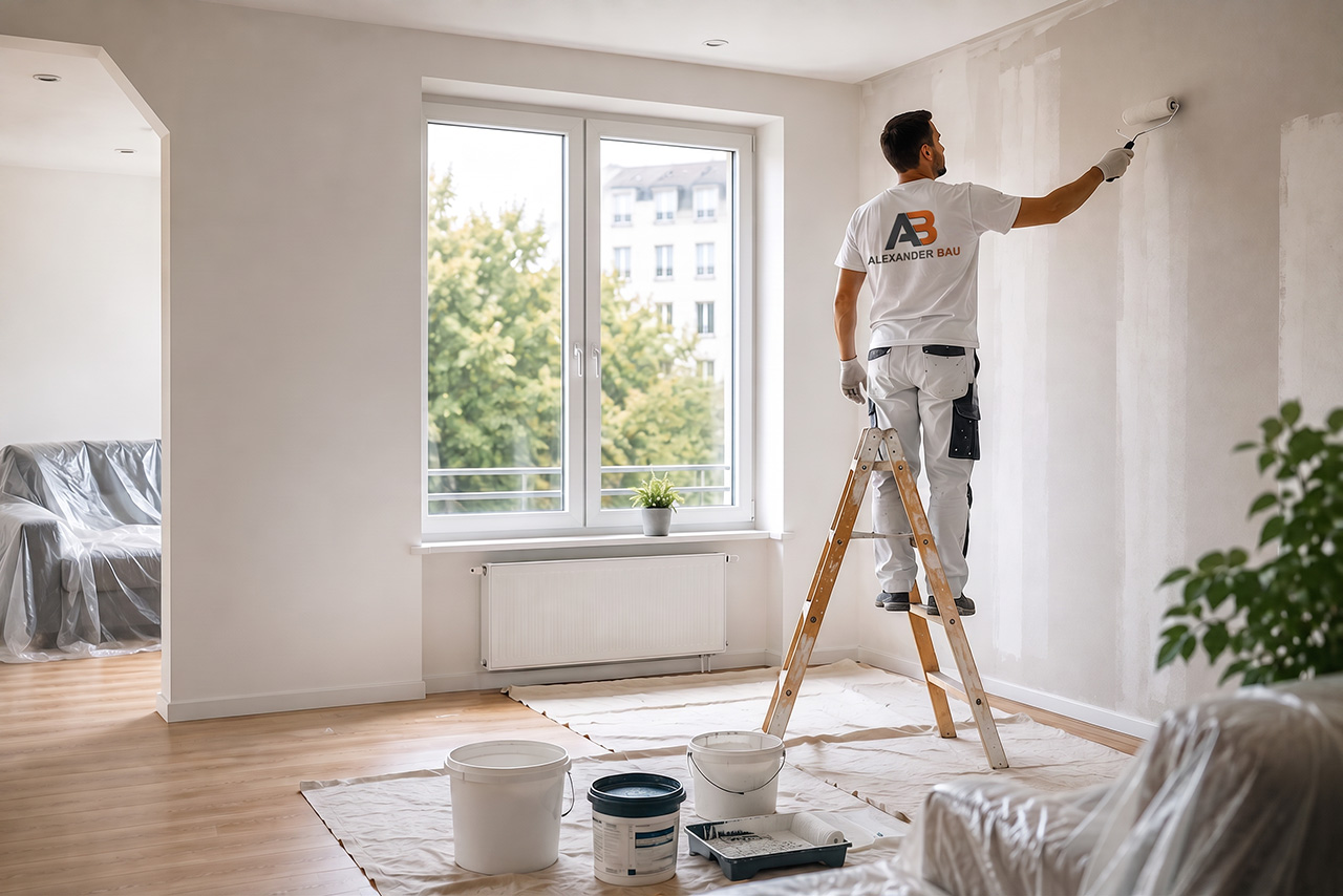 Malerarbeiten bei der Renovierung eines Wohnraums